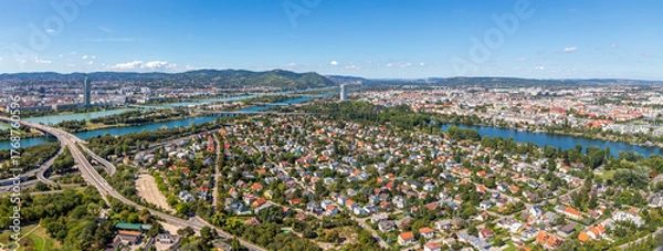 Fototapeta Amazing view above city Vienna with danube river