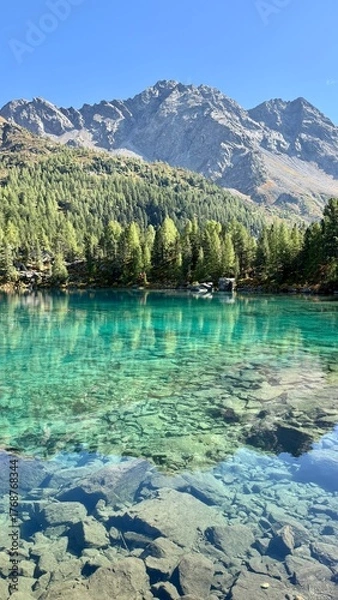 Fototapeta Lagh da Saoseo is a mountain lake at an altitude of 2,029 meters above sea level in Val da Camp in the municipality of Poschiavo in the Swiss canton of Graubünden. 