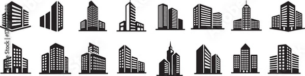 Fototapeta Modern cityscape building and skyscraper icon collection