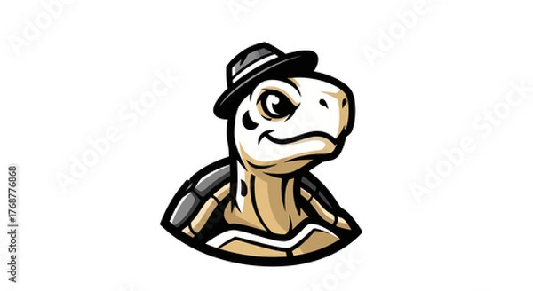 Obraz Cartoon Turtle Character Wearing a Hat with a Determined Expression.