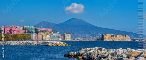 Fototapeta Naples Skyline with Mount Vesuvius and Piano Keys – Harmony Between Music, Sea and Architecture