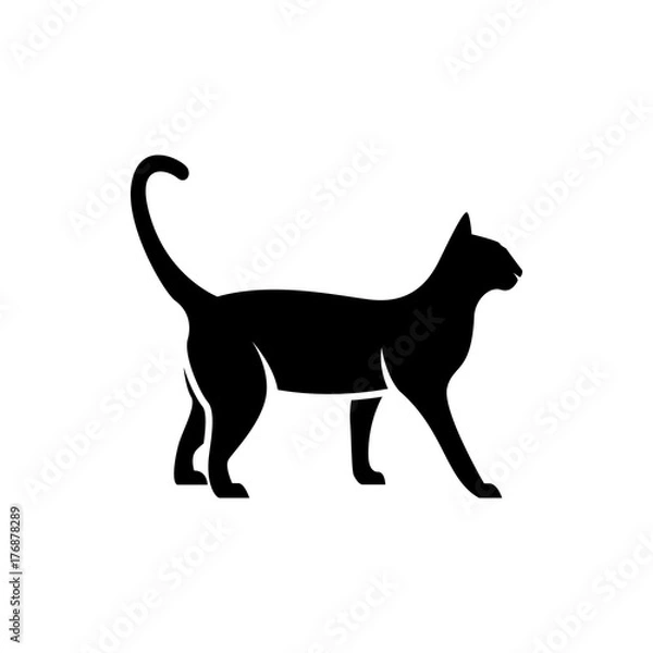 Fototapeta Vector cat silhouette view side for retro logos, emblems, badges, labels template vintage design element. Isolated on white background