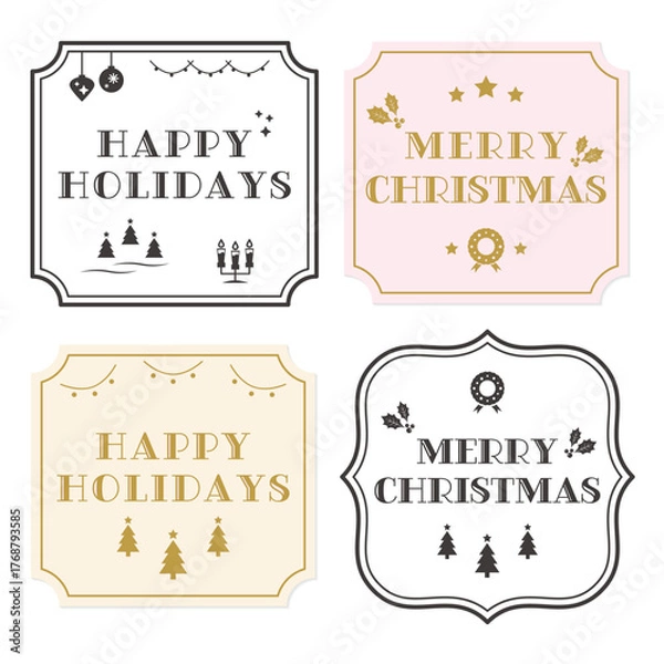 Obraz エレガントなクラシックフレームの文字入りクリスマスカード Merry Christmas, Happy Holidays