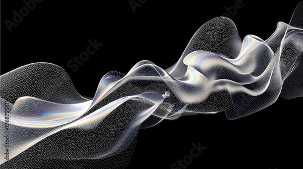 Fototapeta Iridescent flowing particle wave creating abstract digital background