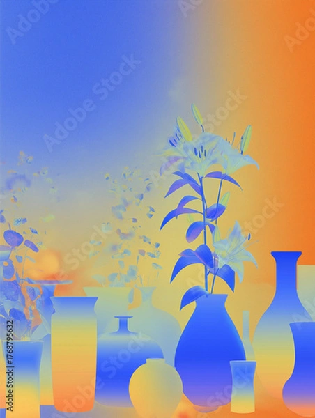 Fototapeta Abstract still life with lilies and vases in gradient colors