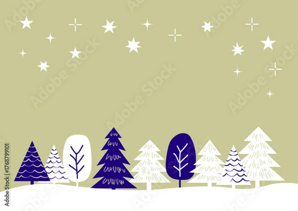 Obraz 【手描き風・シンプル】星空と木々のクリスマスイラスト素材