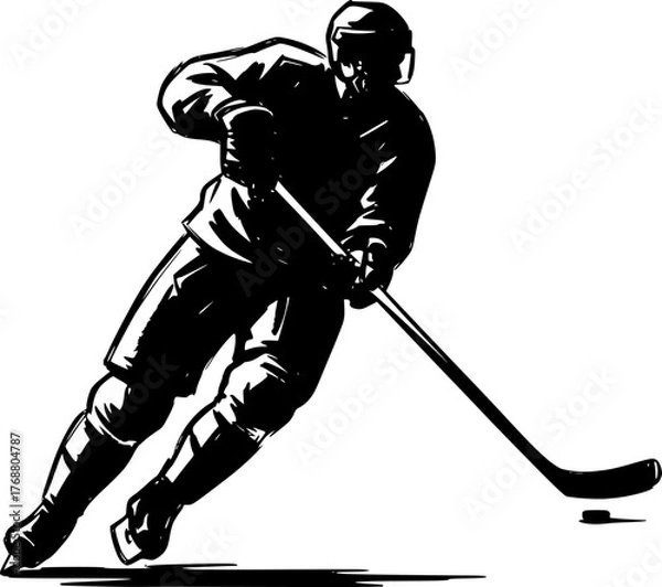 Obraz Sketch hockey player hitting puck silhouette
