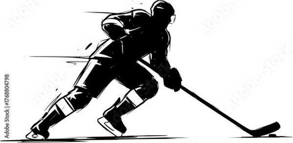 Obraz Sketch hockey player hitting puck silhouette
