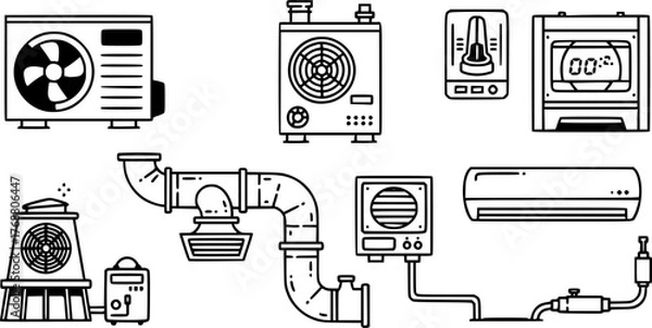 Fototapeta Vector illustration of hvac systems representing cooling units and air conditioning appliances
