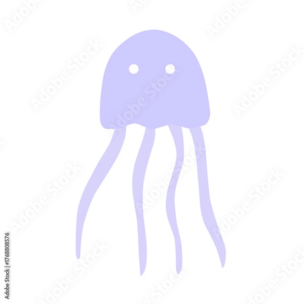 Fototapeta Flat vector illustration of a jellyfish with smooth tentacles, simple and clean design ideal for ocean, sea life, and marine-themed graphics