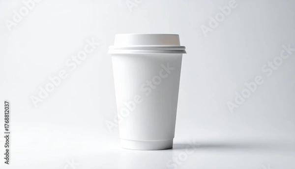 Fototapeta White paper coffee cup on grey background. Mockup for design