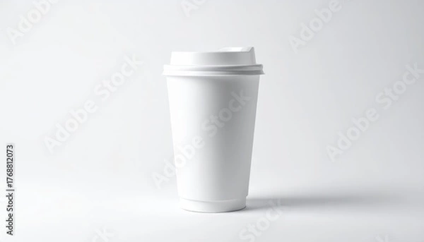 Fototapeta White paper coffee cup on grey background. Mockup for design