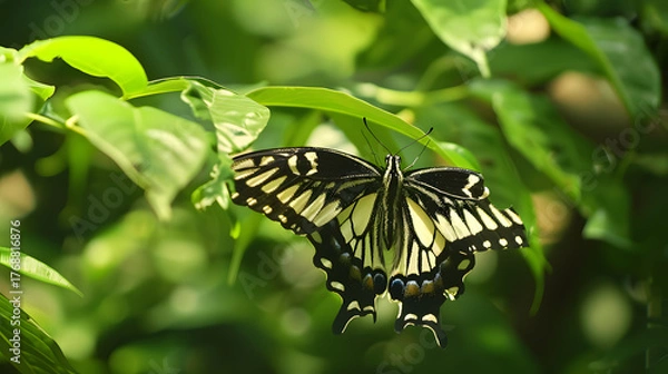 Obraz Butterfly on green leaf