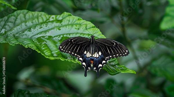 Obraz Butterfly on a Wet Leaf