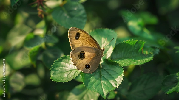 Obraz Butterfly perched on green leaf