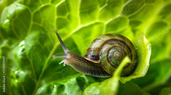 Obraz Snail on Green Leaf