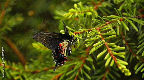 Obraz Butterfly perched on green foliage