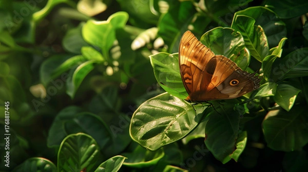Obraz Butterfly perched on green leaf