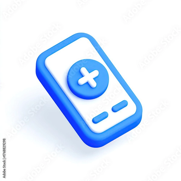 Obraz Blue and White Medical App Icon with Plus Sign.
