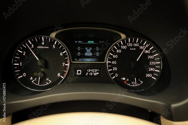 Obraz straight view on the dash broad of a car