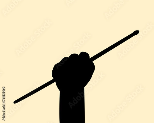 Fototapeta Silhouette of Hand holding drumstick design. Icon of fist holding a stick of wood. Vector illustration.