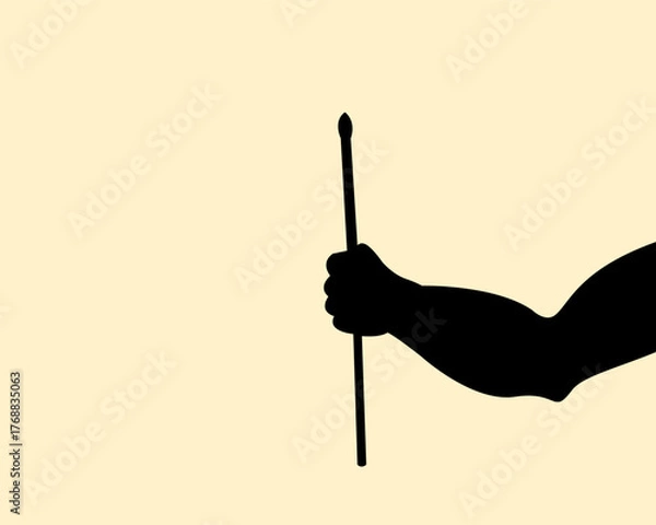 Fototapeta Silhouette of arm hand holding drumstick design. Icon of grabbing a stick of wood. Vector illustration.