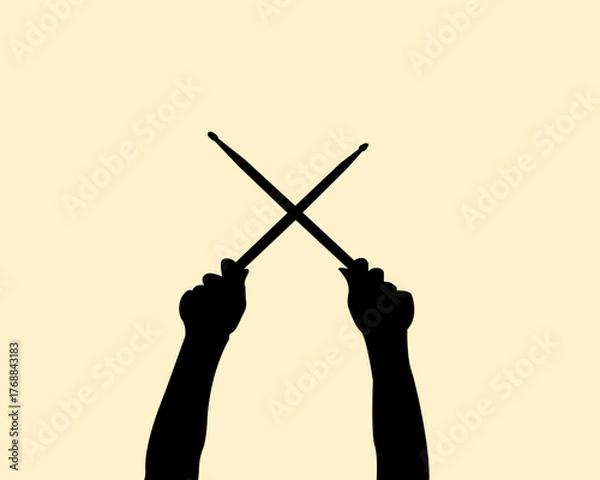 Fototapeta Silhouette of two hand holding two drumstick design concept. Icon of crossing sticks of wood. Vector illustration.