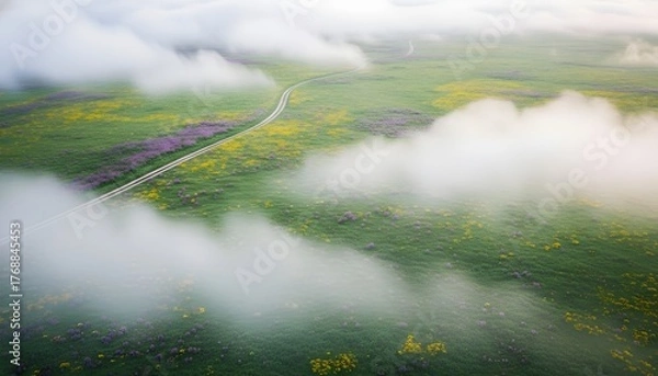 Obraz Clouds Drift Over a Green Landscape