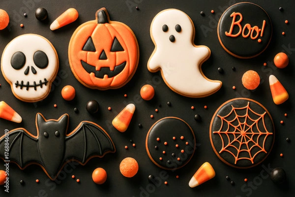 Obraz Halloween Treats and Spooky Surprises Arranged for Party Fun