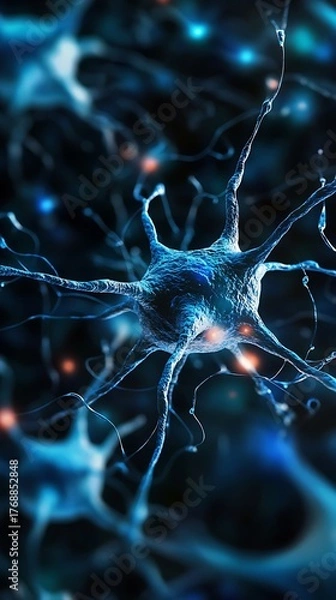 Fototapeta Neuron Cell Body with Axons and Dendrites on Transparent Background Detail