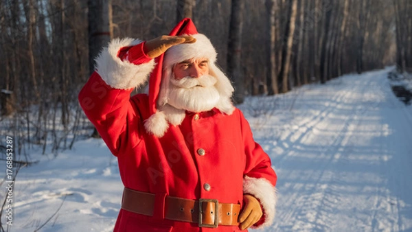 Obraz Santa Claus walks through the winter forest. 