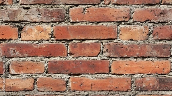 Fototapeta Texture of Old Red Brick Wall Surface with Visible Mortar Joints Detail Pattern