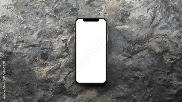Fototapeta Front view smartphone with blank white screen on rocky mountain background
