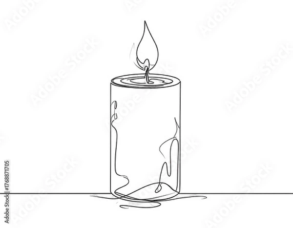 Fototapeta A minimalist line drawing depicts a lit candle, set against a dark background