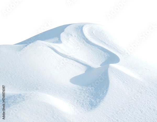 Fototapeta Soft, sloping snow drifts against a dark background, highlighted with bright whites and subtle blue shadows