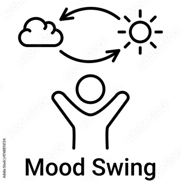 Fototapeta Mood Swing Icon in Outline Color Style. Unpredictable emotion, changing mind, and unstable mood symbol. Volatility concept.