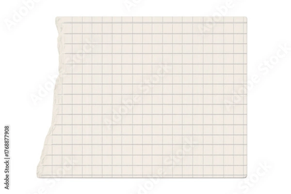 Fototapeta Torn grid paper sheet template with a textured blank page, ideal for notes and messages on transparent background