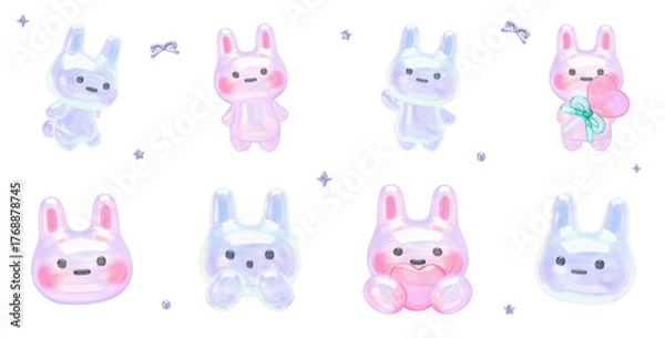 Obraz ぷにぷに ゆめかわ 3Dうさぎ アイコン イラストセット