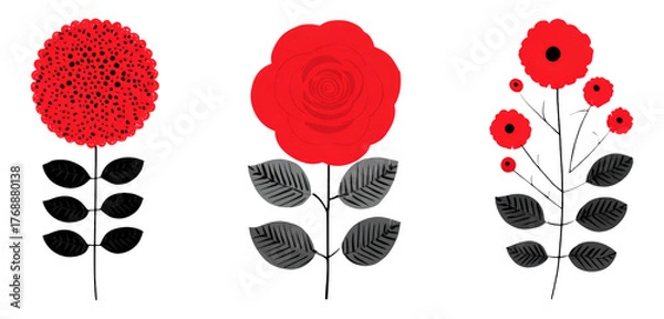 Fototapeta Bright Red Floral Design Elements on a Transparent Background for Art Use