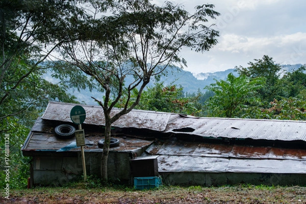 Fototapeta 山村のバス停