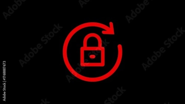 Obraz Red outline padlock icon within a circular arrow indicating process security