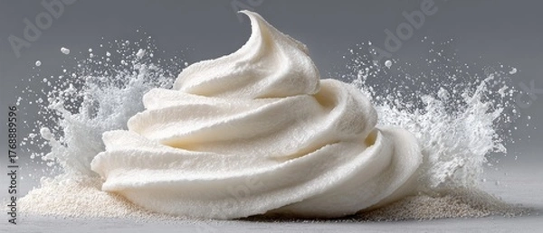 Obraz Swirled cream with powder splash, grey backdrop