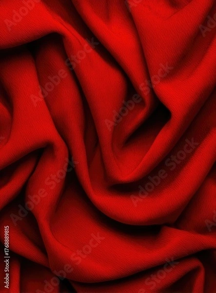 Obraz Close-up view of deep red fabric with intricate folds and texture.