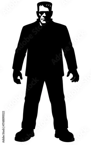 Fototapeta Halloween character Frankenstein’s monster silhouette, classic reanimated creature with bolts in neck and square head