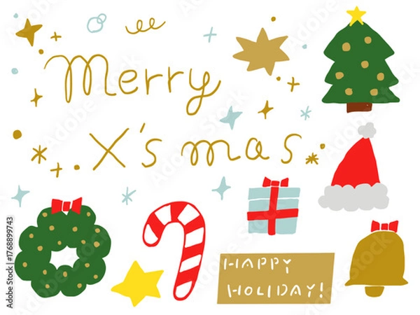 Fototapeta 手描きあしらいセット　イラスト　クリスマス　かわいい