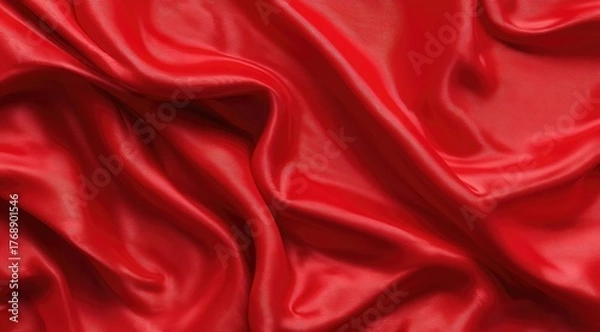 Obraz A rich, vibrant red silk fabric drapes in elegant folds, showcasing a luxurious texture and smooth surface.