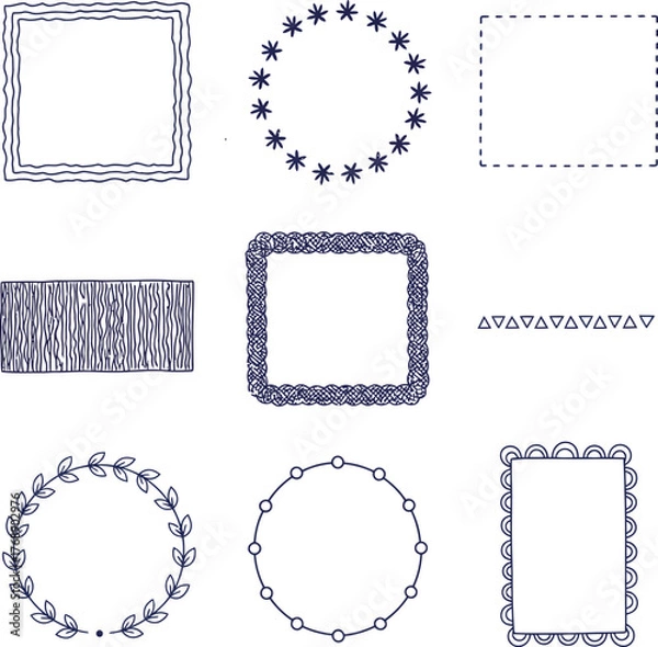 Fototapeta Set of vintage decorative vector frames with ornate borders and floral patterns