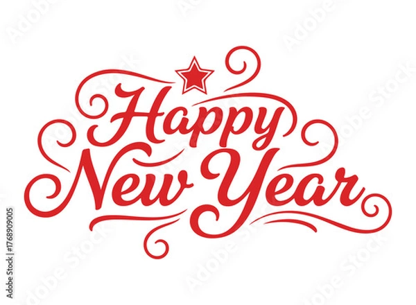 Obraz Elegant red Happy New Year typography with stars