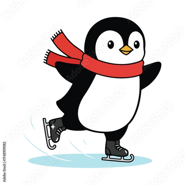 Obraz Cute penguin vector ice skating winter illustration
