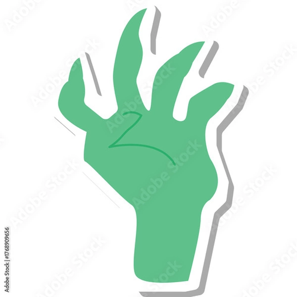 Fototapeta Green cartoon hand with number 2 symbol etched on palm against a transparent backdrop with a white and grey shadow border accentuating its cartoonish appearance